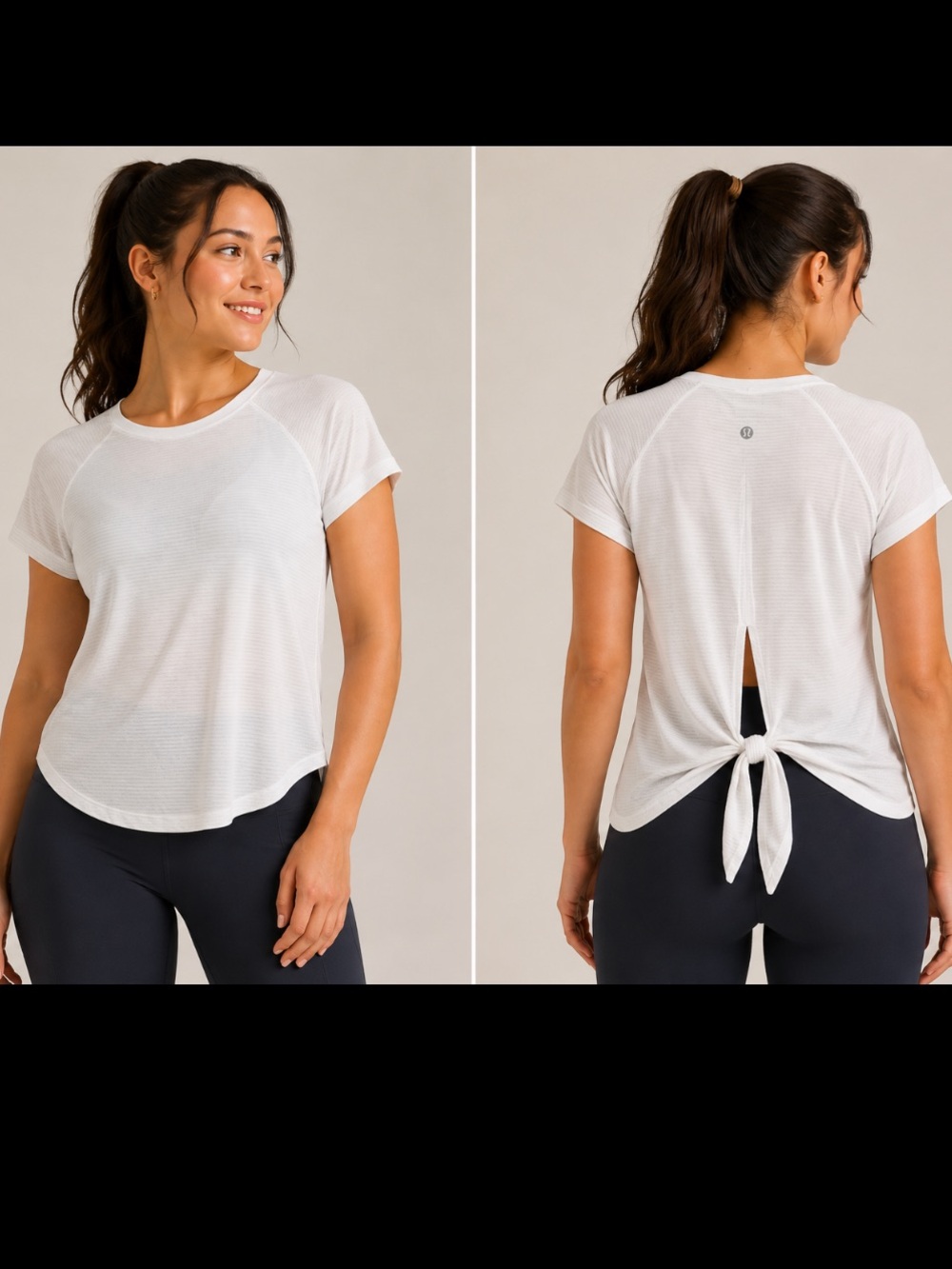 #022 Lululemon Open Up Tie Back Tee Heathered White Silverescent 6/8